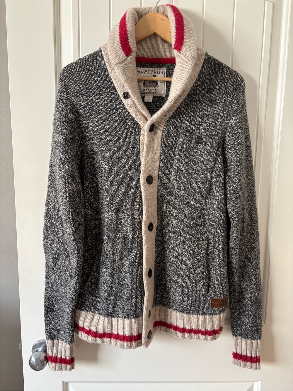 Roots Cabin Shawl Collar Button Cardigan Sweater | Wool Blend | Size Medium